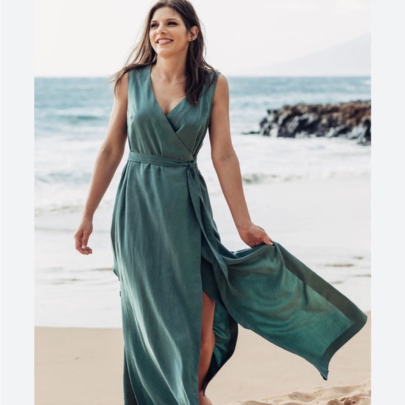 Amour Vert Dresses & Skirts - Sleeveless Teal Wrap Maxi Dress